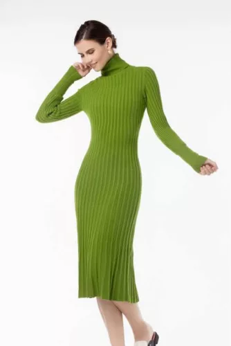 Beunique Fashion Bordás köttött garbós ruha Green One Size