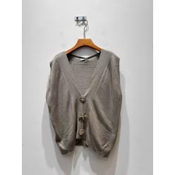   Beunique Fashion Kötött mellény arany dekor gombbal Taupe One Size