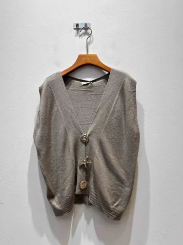 Beunique Fashion Kötött mellény arany dekor gombbal Taupe One Size